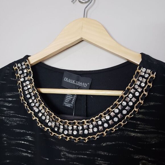 Frank Lyman Size 6 Small Black Grey Layered Asymmetrical Beaded Scoop Neck Top - Picture 2 of 11